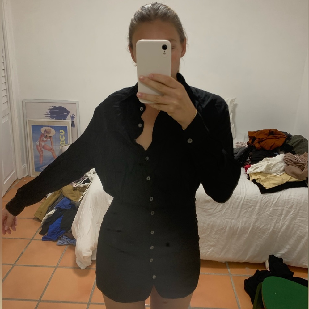 Silk long sleeve mini button down dress